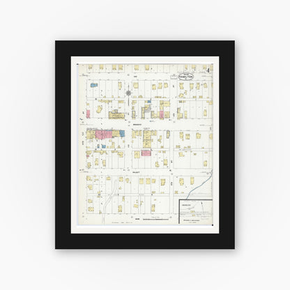 Old map wall art mockup — black gallery frame with white mat — Sanborn Fire Insurance Map from Hamilton, Hancock County, Illinois (1912), Sheet #0004