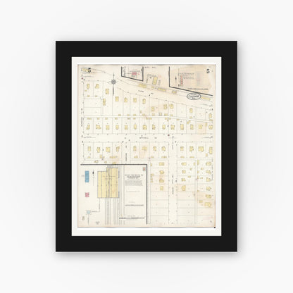 Old map wall art mockup — black gallery frame with white mat — Sanborn Fire Insurance Map from Coleraine, Itasca County, Minnesota (1944), Sheet #0005