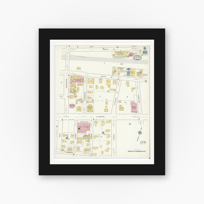 Old map wall art mockup — black gallery frame with white mat — Sanborn Fire Insurance Map from Natick, Middlesex County, Massachusetts (1915), Sheet #0008