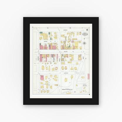 Old map wall art mockup — black gallery frame with white mat — Sanborn Fire Insurance Map from Appleton, Outagamie County, Wisconsin (1901), Sheet #0008