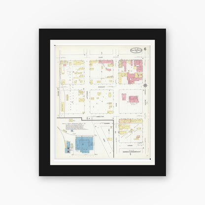 Old map wall art mockup — black gallery frame with white mat — Sanborn Fire Insurance Map from Richland Center, Richland County, Wisconsin (1912), Sheet #0006