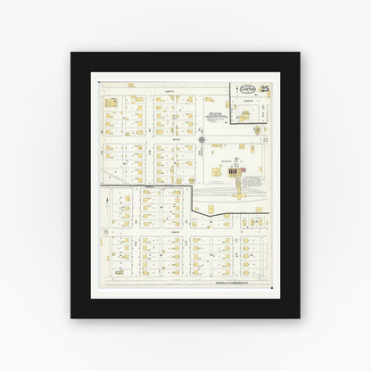 Old map wall art mockup — black gallery frame with white mat — Sanborn Fire Insurance Map from Canton, Fulton County, Illinois (1917), Sheet #0025