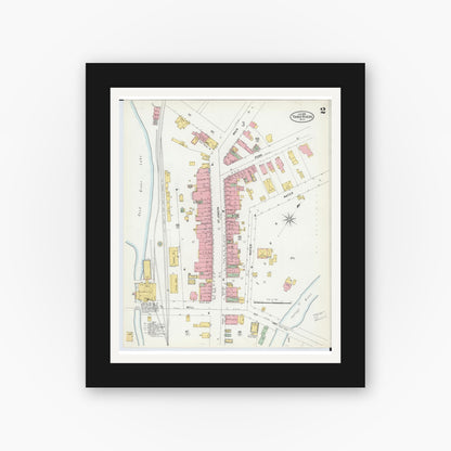 Old map wall art mockup — black gallery frame with white mat — Sanborn Fire Insurance Map from Three Rivers, Saint Joseph County, Michigan (1899), Sheet #0002