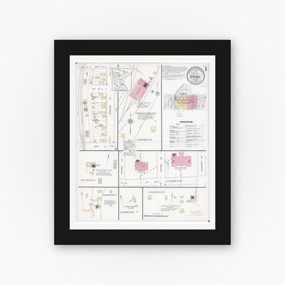 Old map wall art mockup — black gallery frame with white mat — Sanborn Fire Insurance Map from Biwabik, Saint Louis County, Minnesota (1912), Sheet #0001