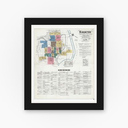 Old map wall art mockup — black gallery frame with white mat — Sanborn Fire Insurance Map from Kingston, Luzerne County, Pennsylvania (1919) - Complete Map Set