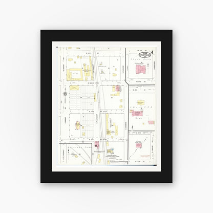 Old map wall art mockup — black gallery frame with white mat — Sanborn Fire Insurance Map from Emmetsburg, Palo Alto County, Iowa (1916), Sheet #0004