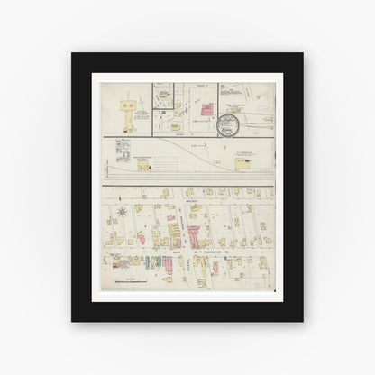Old map wall art mockup — black gallery frame with white mat — Sanborn Fire Insurance Map from Akron, Fulton County, Indiana (1896), Sheet #0001