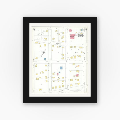 Old map wall art mockup — black gallery frame with white mat — Sanborn Fire Insurance Map from Saint Charles, Kane County, Illinois (1923), Sheet #0006