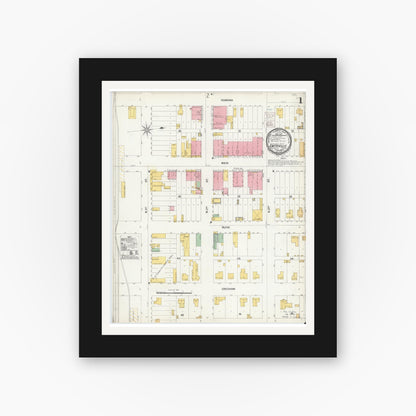 Old map wall art mockup — black gallery frame with white mat — Sanborn Fire Insurance Map from Smithville, Bastrop County, Texas (1900), Sheet #0001