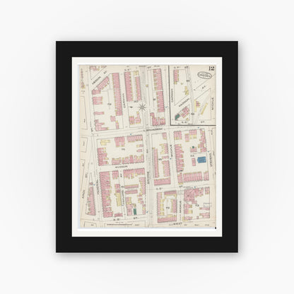 Old map wall art mockup — black gallery frame with white mat — Sanborn Fire Insurance Map from Camden, Camden County, New Jersey (1885), Sheet #0012