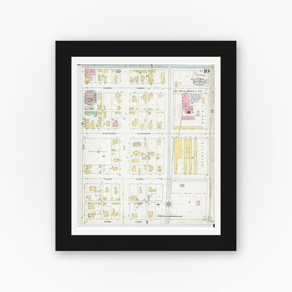 Old map wall art mockup — black gallery frame with white mat — Sanborn Fire Insurance Map from Delphos, Van Wert And Allen Counties, Ohio (1899), Sheet #0010