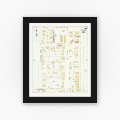 Old map wall art mockup — black gallery frame with white mat — Sanborn Fire Insurance Map from Paris, Lamar County, Texas (1908), Sheet #0020