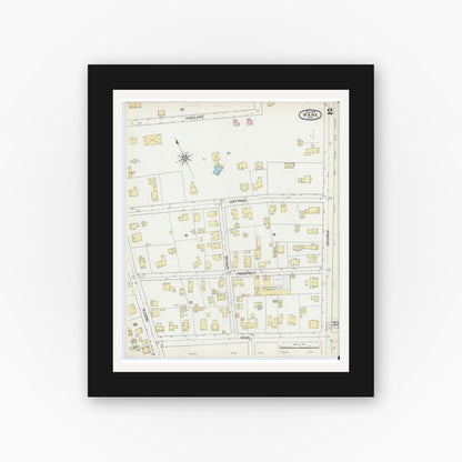 Old map wall art mockup — black gallery frame with white mat — Sanborn Fire Insurance Map from Ware, Hampshire County, Massachusetts (1892), Sheet #0002
