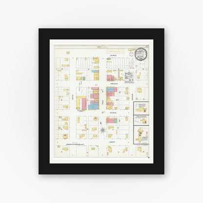 Old map wall art mockup — black gallery frame with white mat — Sanborn Fire Insurance Map from De Leon, Comanche County, Texas (1900), Sheet #0001