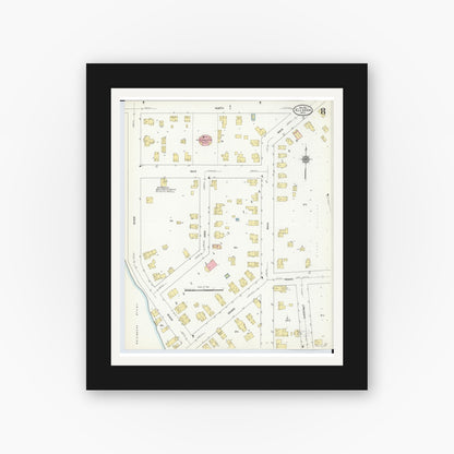 Old map wall art mockup — black gallery frame with white mat — Sanborn Fire Insurance Map from Allegan, Allegan County, Michigan (1911), Sheet #0008