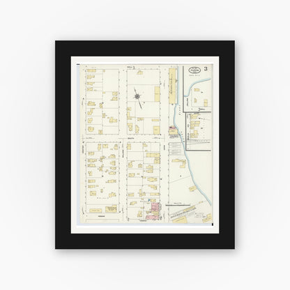 Old map wall art mockup — black gallery frame with white mat — Sanborn Fire Insurance Map from Huron, Erie County, Ohio (1910), Sheet #0003