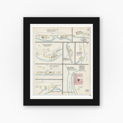 Old map wall art mockup — black gallery frame with white mat — Sanborn Fire Insurance Map from Lee, Berkshire County, Massachusetts (1884), Sheet #0004