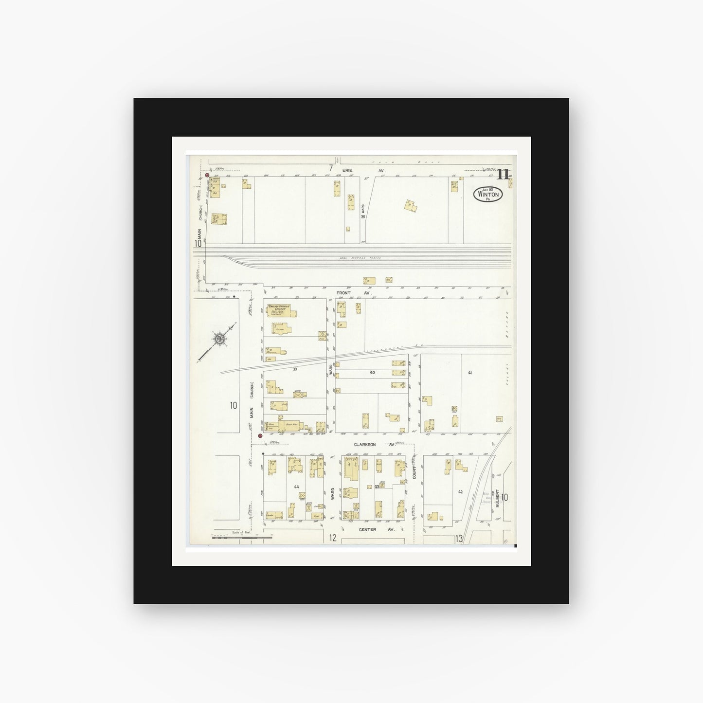 Old map wall art mockup — black gallery frame with white mat — Sanborn Fire Insurance Map from Winton, Lackawanna County, Pennsylvania (1912), Sheet #0011