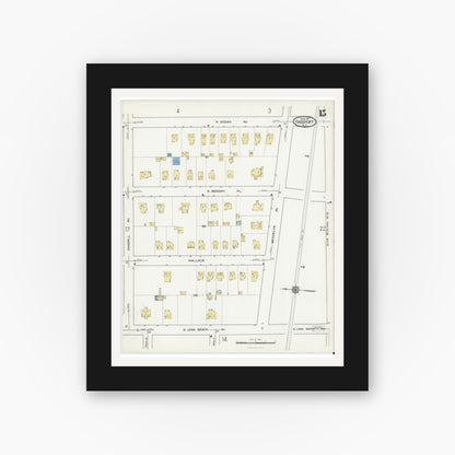 Old map wall art mockup — black gallery frame with white mat — Sanborn Fire Insurance Map from Freeport, Nassau County, New York (1917), Sheet #0015