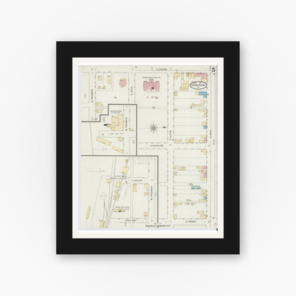 Old map wall art mockup — black gallery frame with white mat — Sanborn Fire Insurance Map from Ebensburg, Cambria County, Pennsylvania (1894), Sheet #0005