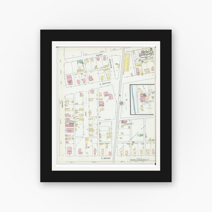 Old map wall art mockup — black gallery frame with white mat — Sanborn Fire Insurance Map from Miamisburg, Montgomery County, Ohio (1892), Sheet #0005