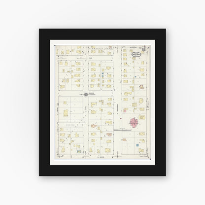 Old map wall art mockup — black gallery frame with white mat — Sanborn Fire Insurance Map from Owatonna, Steele County, Minnesota (1915), Sheet #0014