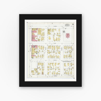 Old map wall art mockup — black gallery frame with white mat — Sanborn Fire Insurance Map from Cadillac, Wexford County, Michigan (1900), Sheet #0006