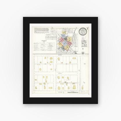 Old map wall art mockup — black gallery frame with white mat — Sanborn Fire Insurance Map from Selma, Fresno County, California (1907) - Complete Map Set