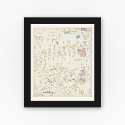 Old map wall art mockup — black gallery frame with white mat — Sanborn Fire Insurance Map from Milford, Worcester County, Massachusetts (1885), Sheet #0007