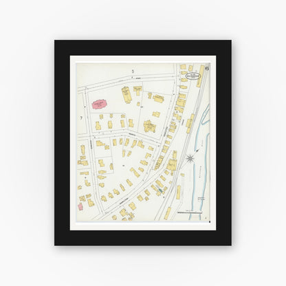Old map wall art mockup — black gallery frame with white mat — Sanborn Fire Insurance Map from Southbridge, Worcester County, Massachusetts (1904), Sheet #0006