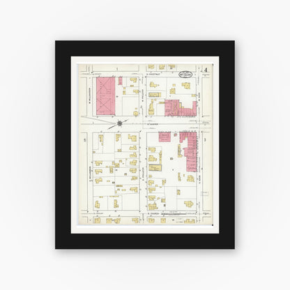 Old map wall art mockup — black gallery frame with white mat — Sanborn Fire Insurance Map from Mount Olive, Wayne County, North Carolina (1920), Sheet #0004