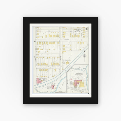Old map wall art mockup — black gallery frame with white mat — Sanborn Fire Insurance Map from Sidney, Shelby County, Ohio (1898), Sheet #0006