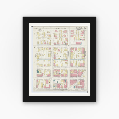 Old map wall art mockup — black gallery frame with white mat — Sanborn Fire Insurance Map from Ironton, Lawrence County, Ohio (1893), Sheet #0005