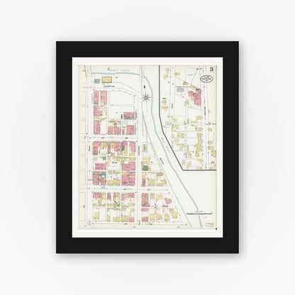 Old map wall art mockup — black gallery frame with white mat — Sanborn Fire Insurance Map from Aurora, Dearborn County, Indiana (1906), Sheet #0003
