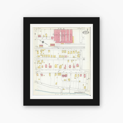 Old map wall art mockup — black gallery frame with white mat — Sanborn Fire Insurance Map from New Brighton, Beaver County, Pennsylvania (1918), Sheet #0007
