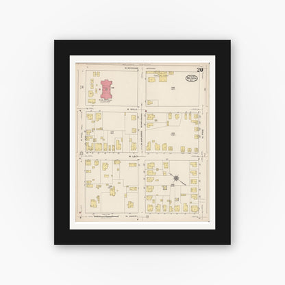 Old map wall art mockup — black gallery frame with white mat — Sanborn Fire Insurance Map from Wilson, Wilson County, North Carolina (1922), Sheet #0020