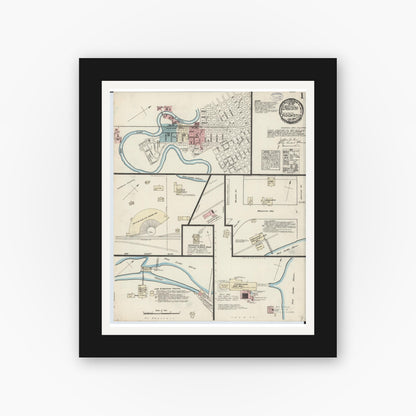 Old map wall art mockup — black gallery frame with white mat — Sanborn Fire Insurance Map from Crookston, Polk County, Minnesota (1884) - Complete Map Set