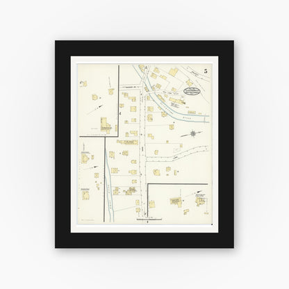 Old map wall art mockup — black gallery frame with white mat — Sanborn Fire Insurance Map from Fleischmanns, Delaware County, New York (1912), Sheet #0005