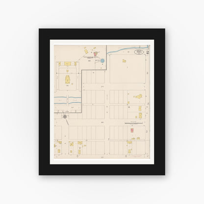 Old map wall art mockup — black gallery frame with white mat — Sanborn Fire Insurance Map from Merced, Merced County, California (1922), Sheet #0002