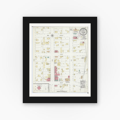 Old map wall art mockup — black gallery frame with white mat — Sanborn Fire Insurance Map from Vernon, Shiawassee County, Michigan (1902), Sheet #0001