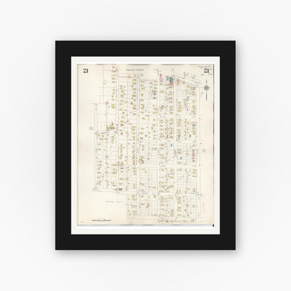 Old map wall art mockup — black gallery frame with white mat — Sanborn Fire Insurance Map from Michigan City, La Porte County, Indiana (1948), Sheet #0021