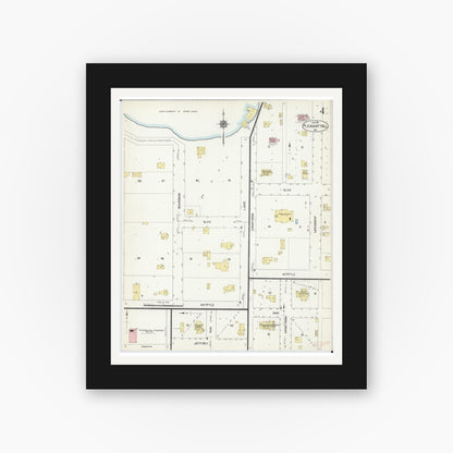 Old map wall art mockup — black gallery frame with white mat — Sanborn Fire Insurance Map from Pleasant Hill, Cass County, Missouri (1913), Sheet #0004