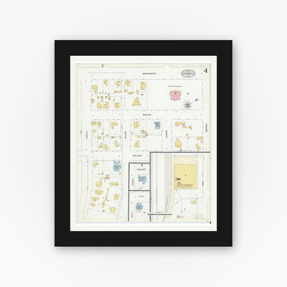 Old map wall art mockup — black gallery frame with white mat — Sanborn Fire Insurance Map from Navasota, Grimes County, Texas (1906), Sheet #0004