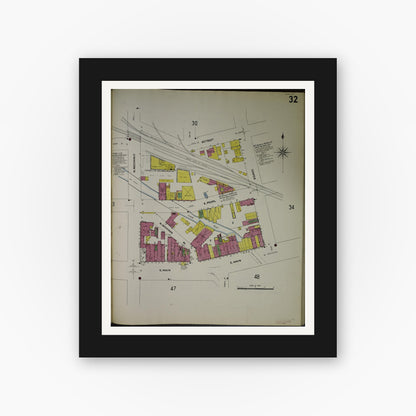 Old map wall art mockup — black gallery frame with white mat — Sanborn Fire Insurance Map from Jackson, Jackson County, Michigan (1907), Sheet #0032