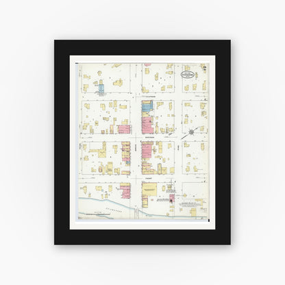 Old map wall art mockup — black gallery frame with white mat — Sanborn Fire Insurance Map from Chesaning, Saginaw County, Michigan (1910), Sheet #0002
