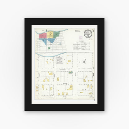 Old map wall art mockup — black gallery frame with white mat — Sanborn Fire Insurance Map from Titusville, Brevard County, Florida (1908) - Complete Map Set