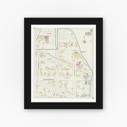 Old map wall art mockup — black gallery frame with white mat — Sanborn Fire Insurance Map from Van Wert, Van Wert County, Ohio (1895), Sheet #0003