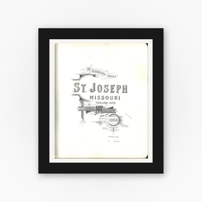 Old map wall art mockup — black gallery frame with white mat — Sanborn Fire Insurance Map from Saint Joseph, Buchanan County, Missouri (1955), Sheet #0001