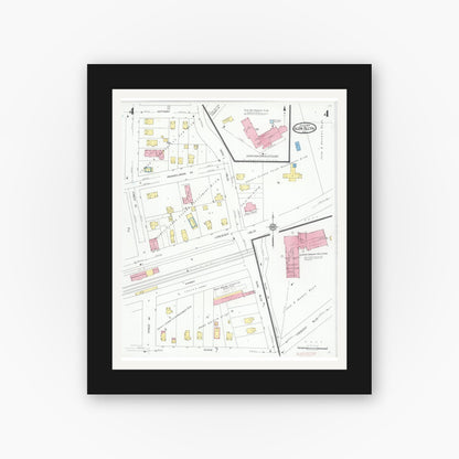 Old map wall art mockup — black gallery frame with white mat — Sanborn Fire Insurance Map from Glen Ellyn, Du Page County, Illinois (1929), Sheet #0004