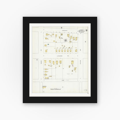 Old map wall art mockup — black gallery frame with white mat — Sanborn Fire Insurance Map from Daytona, Volusia County, Florida (1906), Sheet #0009